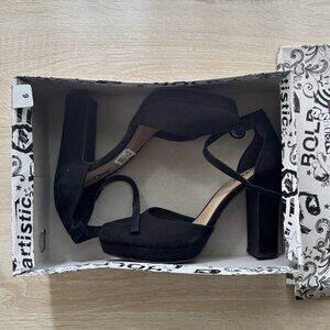 Black Suede Block Heel Pumps